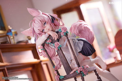 DeadPrince Illustration Rabbit Flova 1/7 Scale Figure with pink hair, rabbit ears, and floral-accented chair in a graceful pose