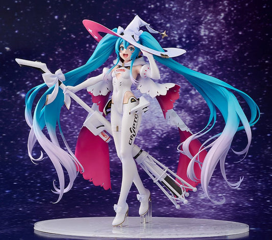 Vocaloid Hatsune Miku GT Project Miku Hatsune Racing 2024 Version 1/7 Scale Figure, dynamically posed with racing wand and detailed racing outfit.