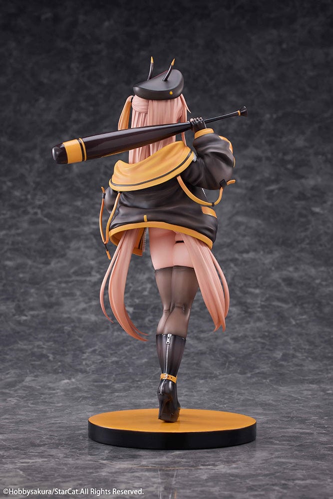 Rainbow Nanohana Hoshi 1/6 Scale Figure (Limited Edition Ver.), inspired by StarCat's illustration, dressed in a sleek black outfit with gold accents, holding a stylish cane, and wearing an oversized jacket