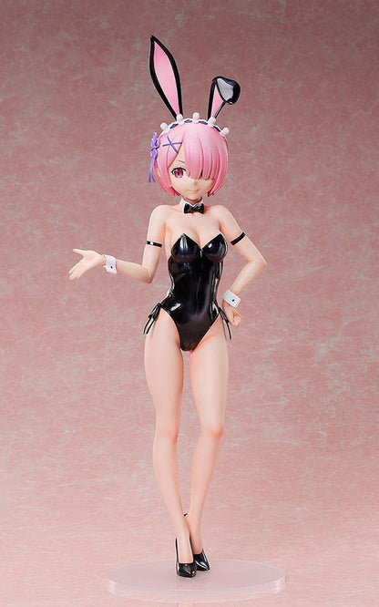 Re:ZERO -Starting Life in Another World- Ram Bare Leg Bunny Ver. 2nd 1/4 Scale Figure in a black bunny suit with bare legs, standing in a confident pose on a pink background.