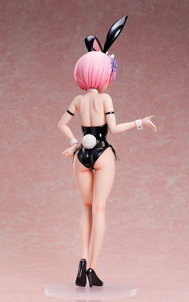 Re:ZERO -Starting Life in Another World- Ram Bare Leg Bunny Ver. 2nd 1/4 Scale Figure in a black bunny suit with bare legs, standing in a confident pose on a pink background.