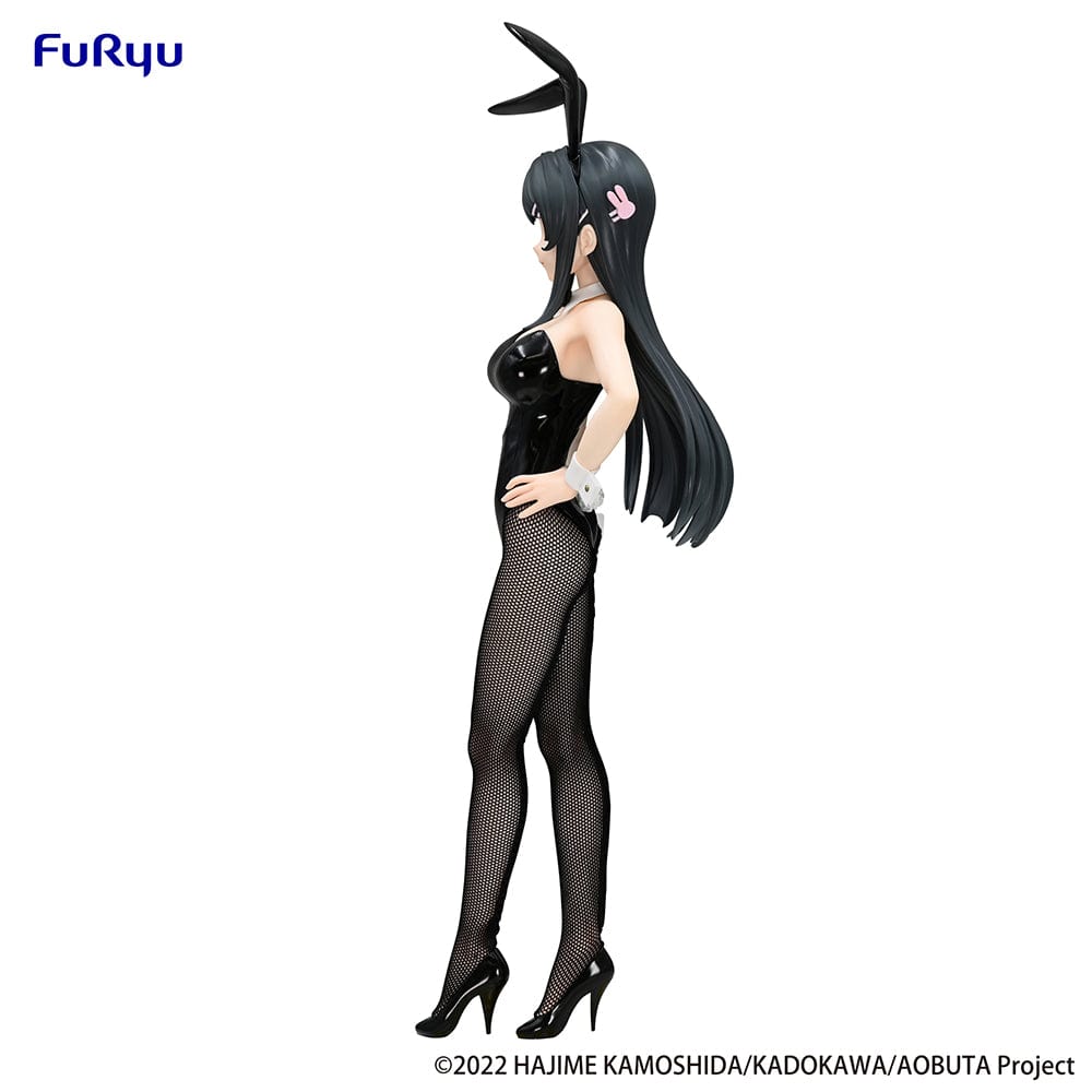 Rascal Does Not Dream of Bunny Girl Senpai BiCute Bunnies Mai Sakurajima Figure featuring Mai in a glossy black bunny suit with fishnet tights and a confident pose.