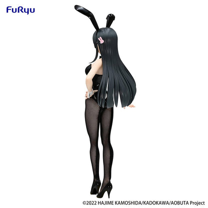 Rascal Does Not Dream of Bunny Girl Senpai BiCute Bunnies Mai Sakurajima Figure featuring Mai in a glossy black bunny suit with fishnet tights and a confident pose.