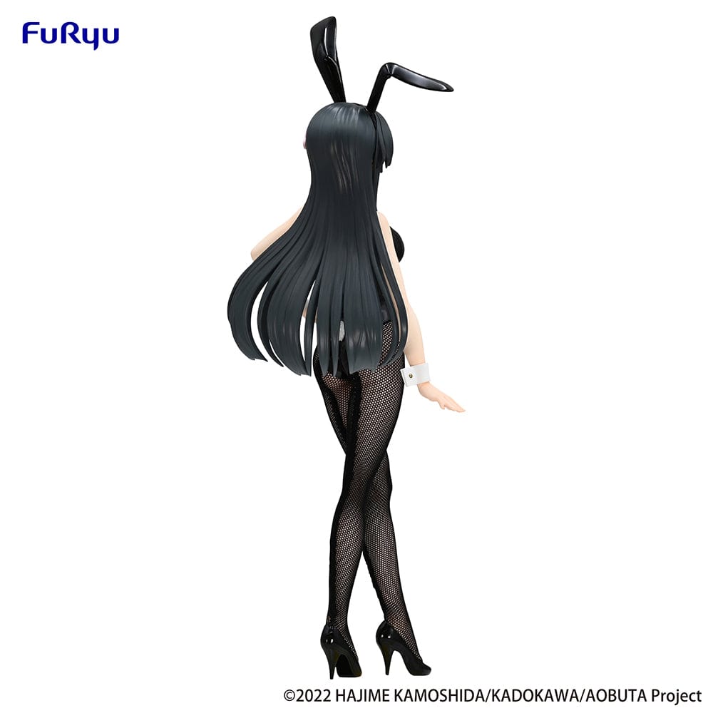 Rascal Does Not Dream of Bunny Girl Senpai BiCute Bunnies Mai Sakurajima Figure featuring Mai in a glossy black bunny suit with fishnet tights and a confident pose.