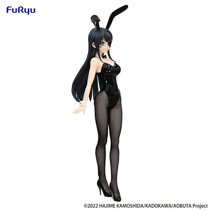 Rascal Does Not Dream of Bunny Girl Senpai BiCute Bunnies Mai Sakurajima Figure featuring Mai in a glossy black bunny suit with fishnet tights and a confident pose.