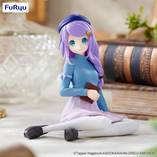 Rezero Starting Life in Another World Anastasia (Book Girl Ver.) Noodle Stopper Figure in seated pose with book, wearing a blue top, light purple skirt, and beret.