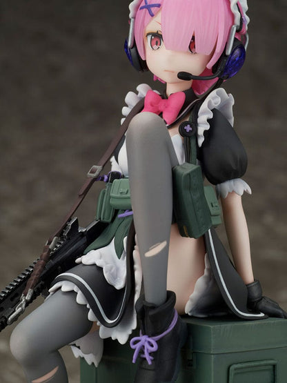 Ram (Military Ver.) 1/7 Scale Figure: A stunning figure of Ram from the anime series Re:Zero Starting Life in Another World. Dressed in a detailed military-inspired outfit, Ram stands confidently with her twin horns and weaponry. A must-have collectible for fans, capturing Ram's strength and allure in exquisite detail.