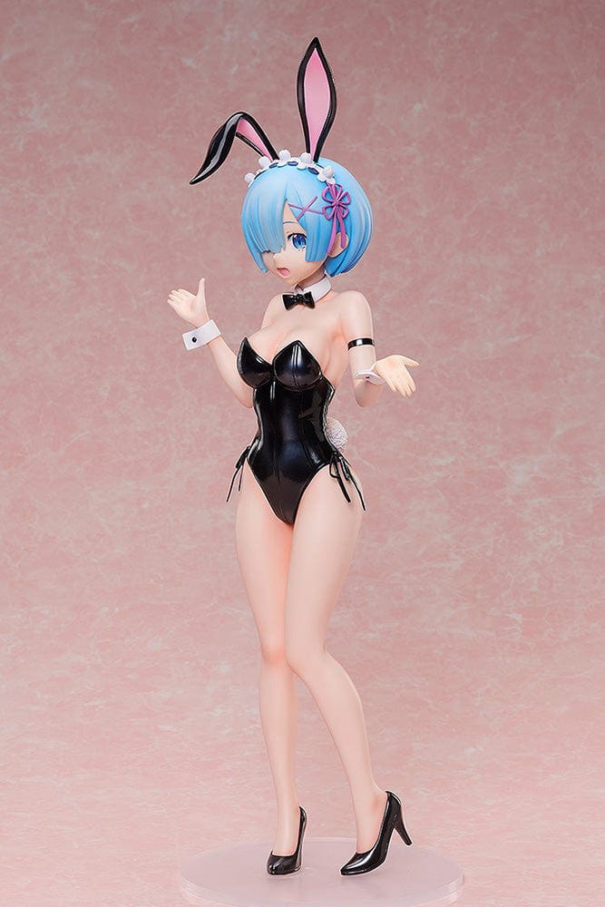 Re:Zero Starting Life in Another World B-Style Rem Bunny Ver. 2.5 1/4 Scale Figure featuring Rem in a glossy black bunny suit with bunny ears, a playful pose, and high heels.