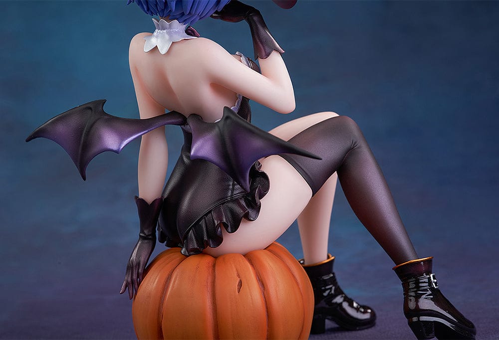 Rezero Starting Life in Another World KD Colle Rem (Phantom Night Wizard Ver.) 1/7 Scale Figure, featuring Rem in a witch costume seated on a jack-o'-lantern with bat wings and Halloween details.