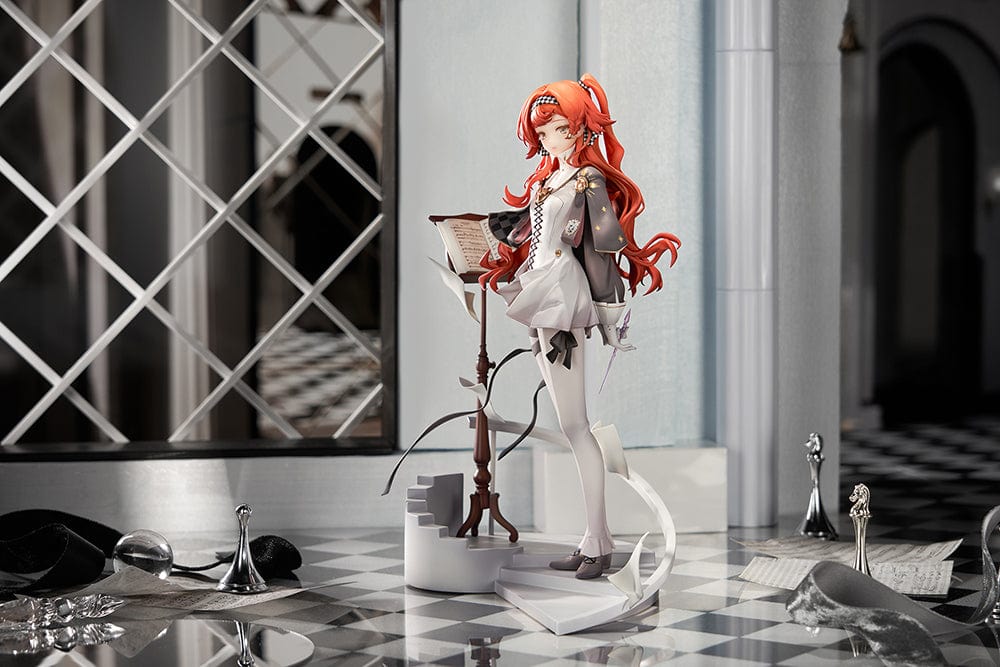 Reverse: 1999 Sonetto 1/7 Scale Figure featuring elegant design with orange hair, music-themed outfit, and dynamic staircase base