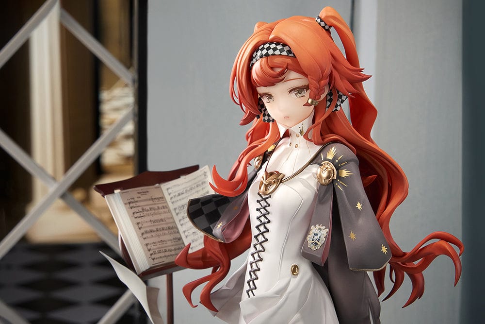 Reverse: 1999 Sonetto 1/7 Scale Figure featuring elegant design with orange hair, music-themed outfit, and dynamic staircase base