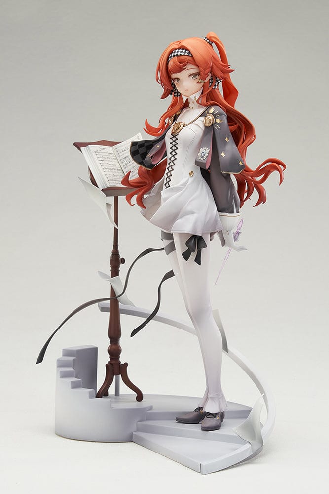 Reverse: 1999 Sonetto 1/7 Scale Figure featuring elegant design with orange hair, music-themed outfit, and dynamic staircase base