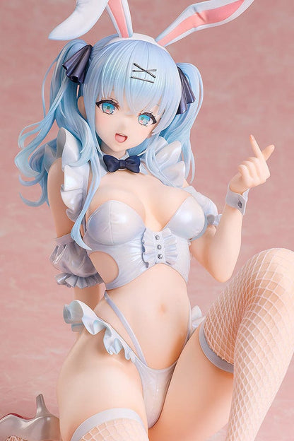 Mimosa Illustration B-Style Riyu Hoshizaki 1/6 Scale Figure in elegant white bunny suit with twin tails, fishnet stockings, and playful pose