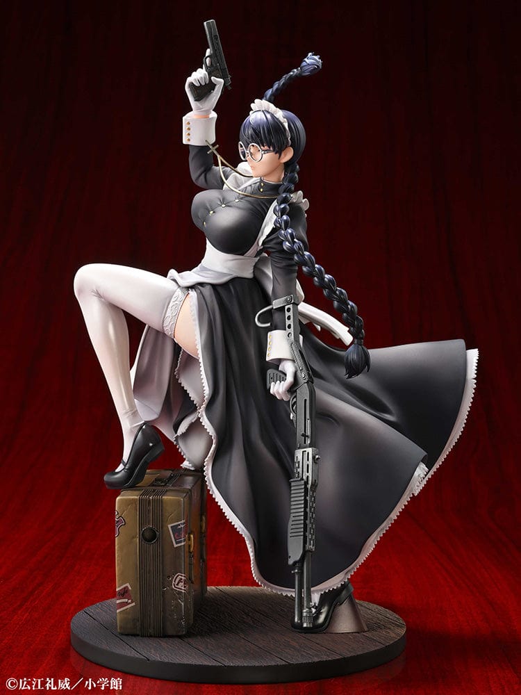 Black Lagoon Roberta (The Maid of Nightmares Ver.) 1/7 Scale Figure, featuring Roberta in maid attire wielding weapons, standing on a suitcase base.