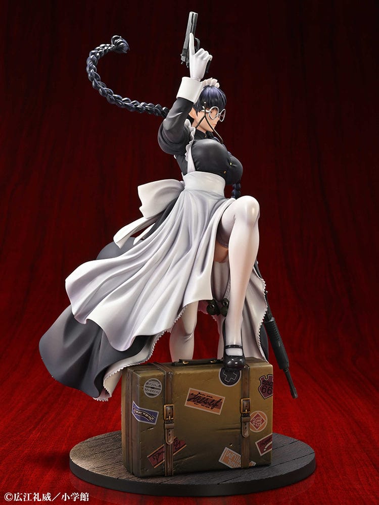 Black Lagoon Roberta (The Maid of Nightmares Ver.) 1/7 Scale Figure, featuring Roberta in maid attire wielding weapons, standing on a suitcase base.