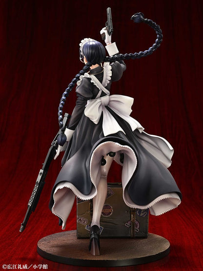 Black Lagoon Roberta (The Maid of Nightmares Ver.) 1/7 Scale Figure, featuring Roberta in maid attire wielding weapons, standing on a suitcase base.