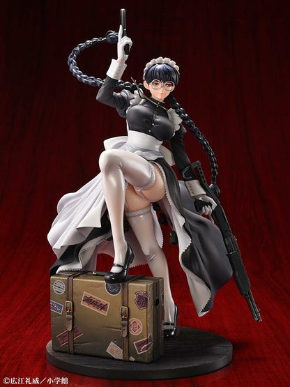 Black Lagoon Roberta (The Maid of Nightmares Ver.) 1/7 Scale Figure, featuring Roberta in maid attire wielding weapons, standing on a suitcase base.