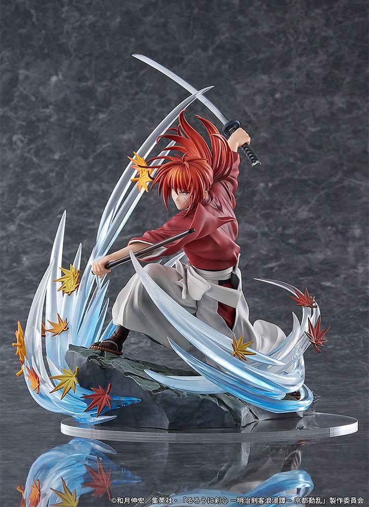 Rurouni Kenshin: Meiji Swordsman Romantic Story Kenshin Himura (Souryusen Ver.) 1/7 scale figure, showcasing dynamic sword slashes and autumn leaves in mid-action pose.