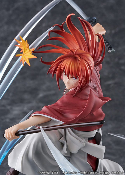 Rurouni Kenshin: Meiji Swordsman Romantic Story Kenshin Himura (Souryusen Ver.) 1/7 scale figure, showcasing dynamic sword slashes and autumn leaves in mid-action pose.