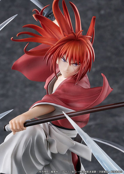 Rurouni Kenshin: Meiji Swordsman Romantic Story Kenshin Himura (Souryusen Ver.) 1/7 scale figure, showcasing dynamic sword slashes and autumn leaves in mid-action pose.