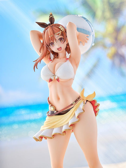 Atelier Ryza 3 Ryza (Tanned Swimsuit Ver.) 1/6 Scale Figure in a white and yellow swimsuit holding a beach ball on a sandy base.