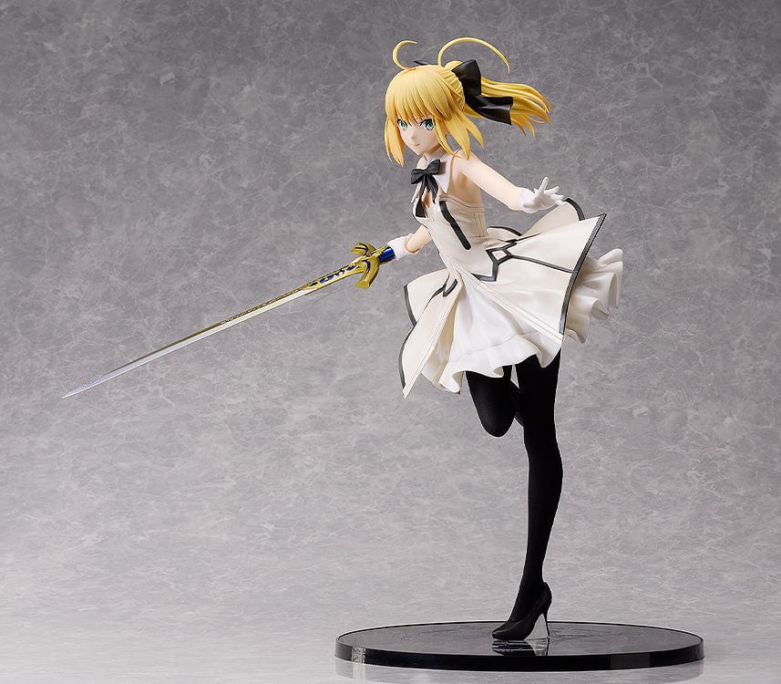 Fate/Grand Order B-Style Saber/Altria Pendragon (Lily) 1/4 Scale Figure in white dress holding a sword.