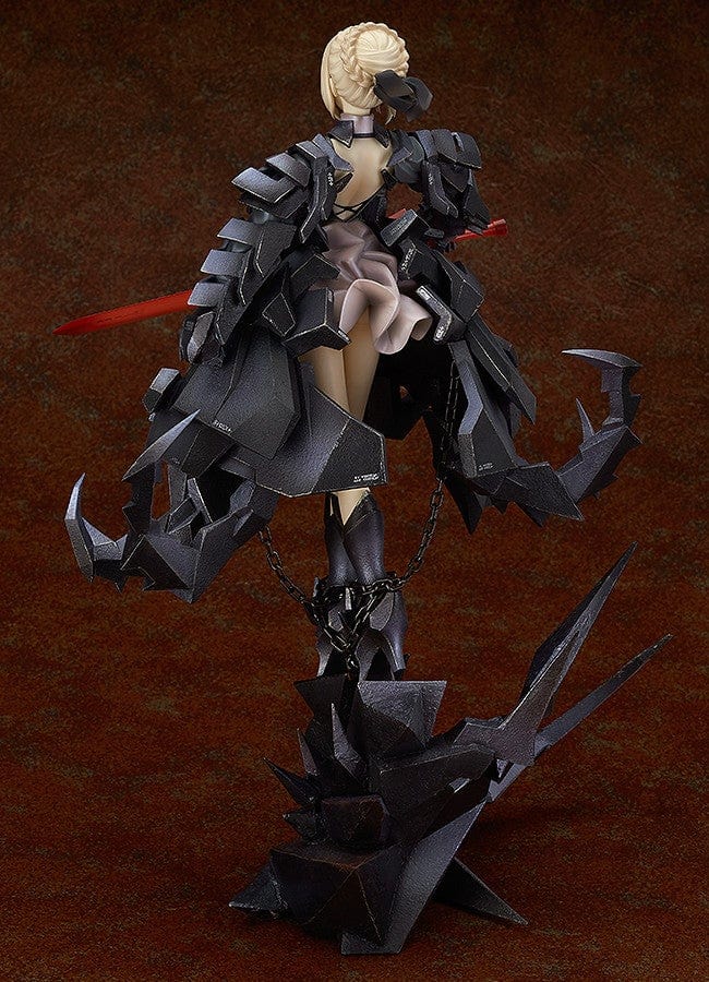 Fate/stay Night x huke Saber Alter Collaboration Package Ver. 1/7 Scale Figure featuring black jagged armor, crimson sword, and intricate dark base design.