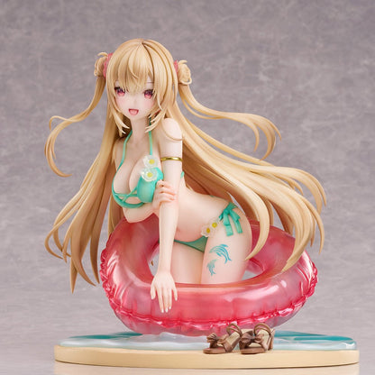 Miwabe Sakura Illustration Summer Memory 1/6 Scale Figure featuring a blonde girl in a turquoise bikini, leaning on a translucent pink float with long flowing hair and a water-effect base.