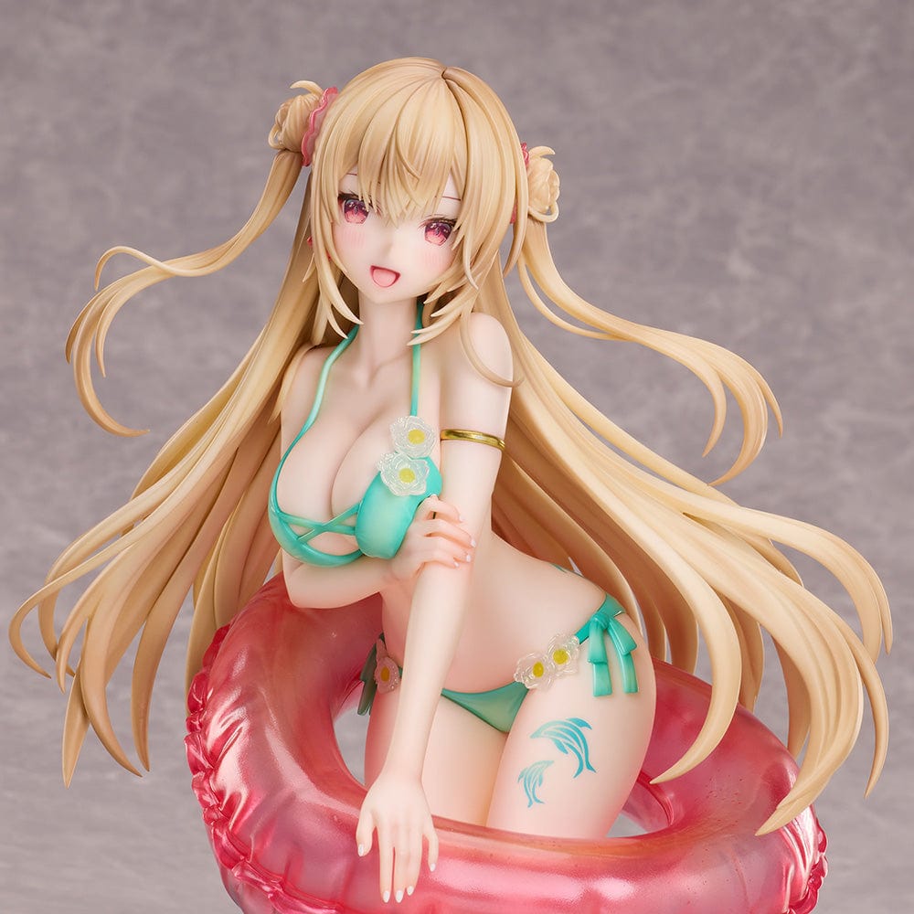 Miwabe Sakura Illustration Summer Memory 1/6 Scale Figure featuring a blonde girl in a turquoise bikini, leaning on a translucent pink float with long flowing hair and a water-effect base.