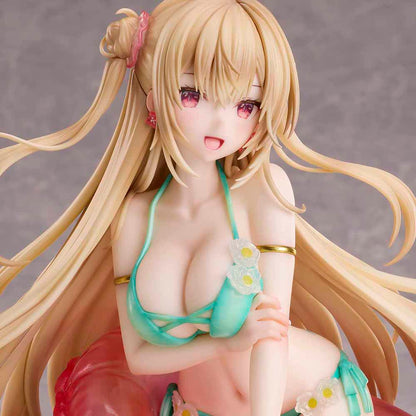 Miwabe Sakura Illustration Summer Memory 1/6 Scale Figure featuring a blonde girl in a turquoise bikini, leaning on a translucent pink float with long flowing hair and a water-effect base.