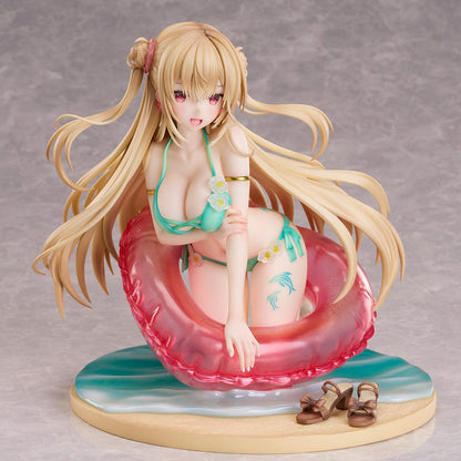 Miwabe Sakura Illustration Summer Memory 1/6 Scale Figure featuring a blonde girl in a turquoise bikini, leaning on a translucent pink float with long flowing hair and a water-effect base.