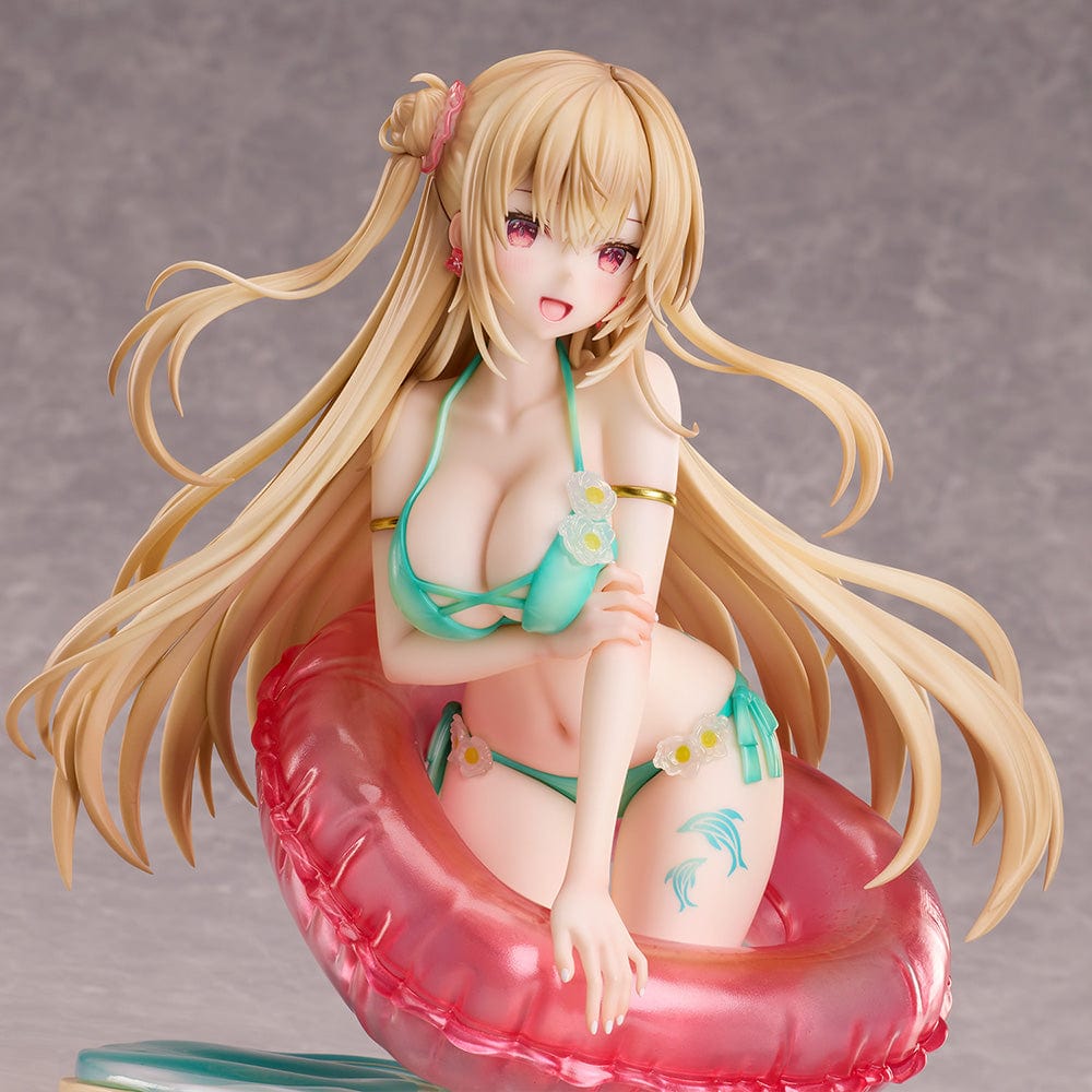 Miwabe Sakura Illustration Summer Memory 1/6 Scale Figure featuring a blonde girl in a turquoise bikini, leaning on a translucent pink float with long flowing hair and a water-effect base.