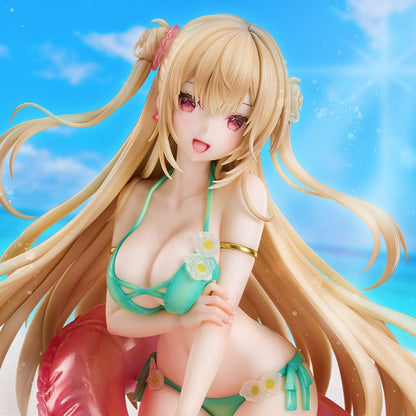 Miwabe Sakura Illustration Summer Memory 1/6 Scale Figure featuring a blonde girl in a turquoise bikini, leaning on a translucent pink float with long flowing hair and a water-effect base.