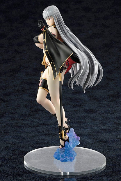 Valkyria Chronicles Selvaria Bles Swimsuit Ver. 1/6 Scale Figure featuring Selvaria in a black and gold swimsuit with flowing cape, ornate boots, and silver hair on a cloud-like base.