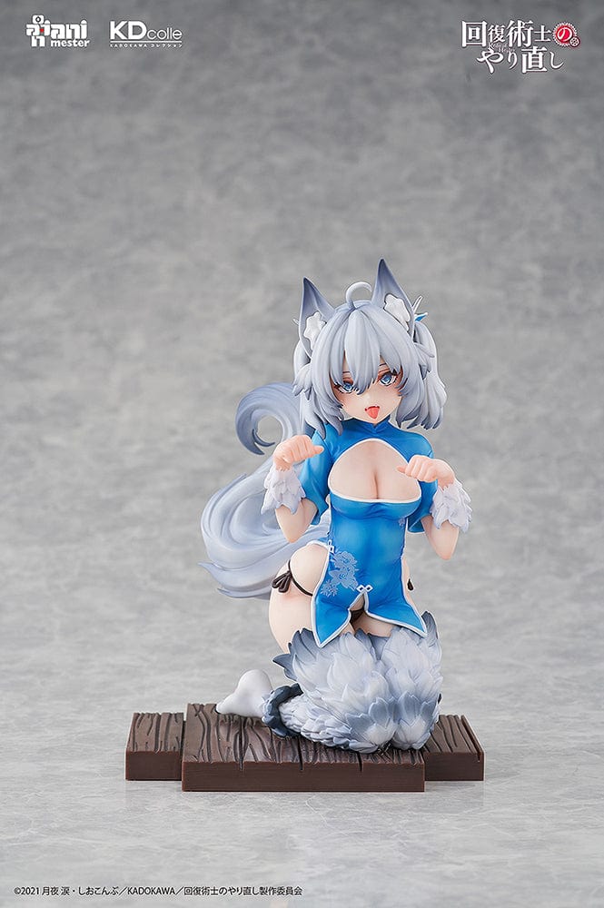"Redo of Healer Setsuna Chinese Dress Ver. 1/7 Scale Figure with wolf ears, tail, and blue floral outfit"