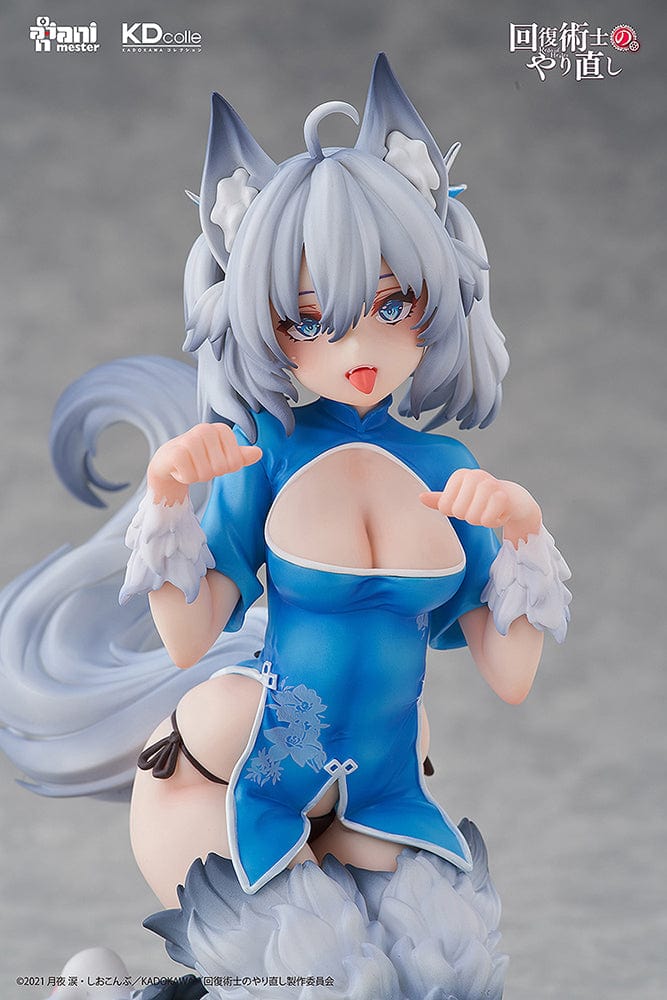 "Redo of Healer Setsuna Chinese Dress Ver. 1/7 Scale Figure with wolf ears, tail, and blue floral outfit"