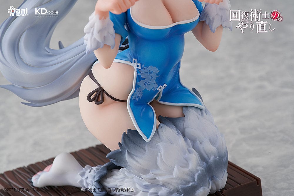 "Redo of Healer Setsuna Chinese Dress Ver. 1/7 Scale Figure with wolf ears, tail, and blue floral outfit"