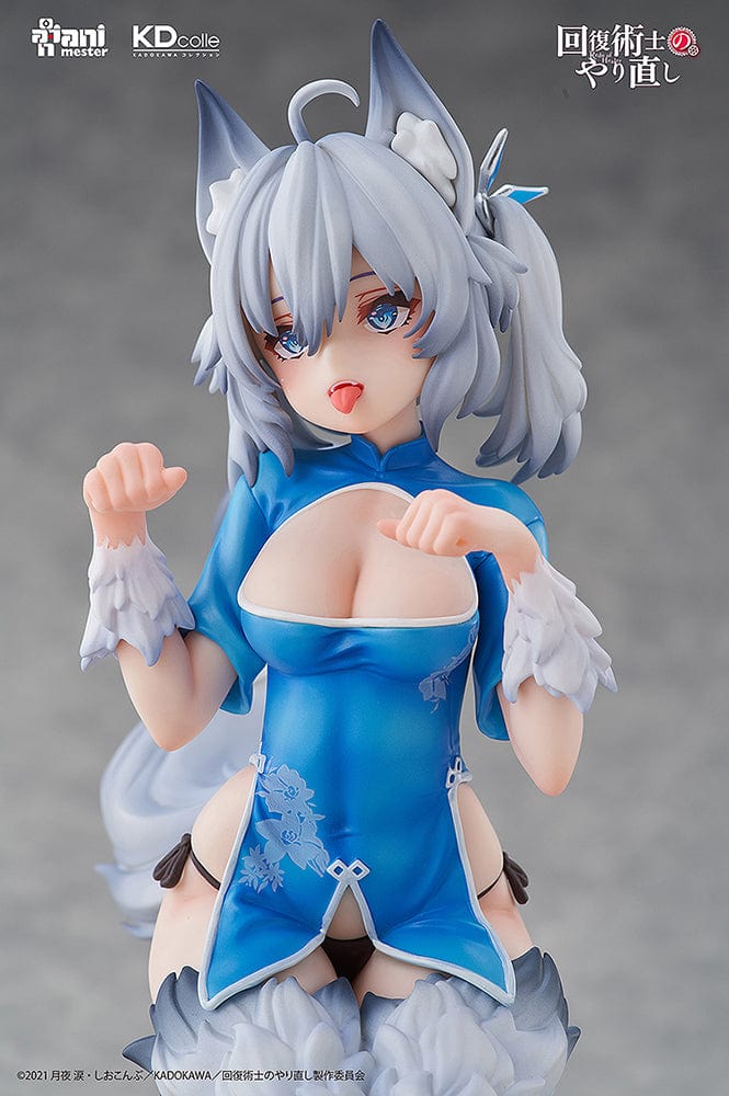 "Redo of Healer Setsuna Chinese Dress Ver. 1/7 Scale Figure with wolf ears, tail, and blue floral outfit"