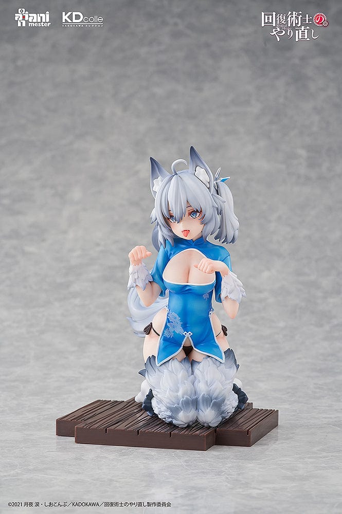 "Redo of Healer Setsuna Chinese Dress Ver. 1/7 Scale Figure with wolf ears, tail, and blue floral outfit"