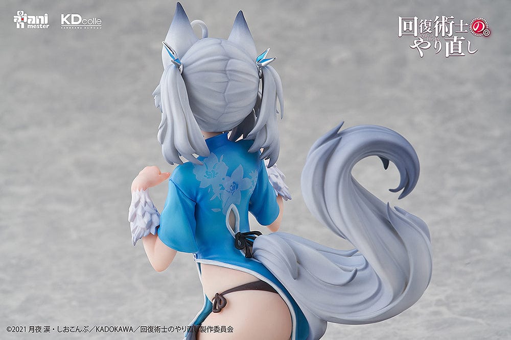 "Redo of Healer Setsuna Chinese Dress Ver. 1/7 Scale Figure with wolf ears, tail, and blue floral outfit"