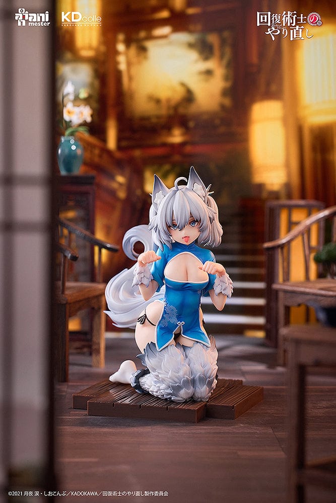 "Redo of Healer Setsuna Chinese Dress Ver. 1/7 Scale Figure with wolf ears, tail, and blue floral outfit"