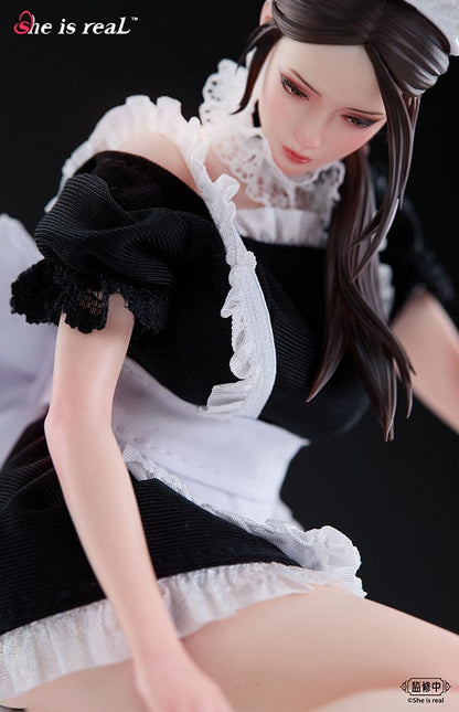 She is Real Water Droplet Maid 1/6 Scale Figure adjusting stocking in detailed maid outfit with lace accents