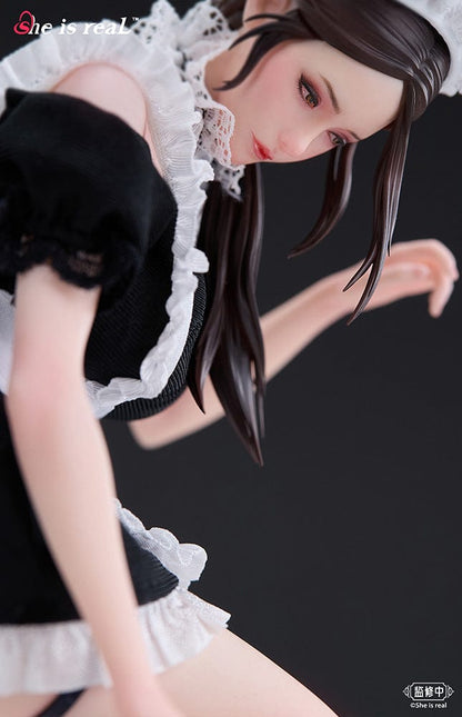 She is Real Water Droplet Maid 1/6 Scale Figure adjusting stocking in detailed maid outfit with lace accents