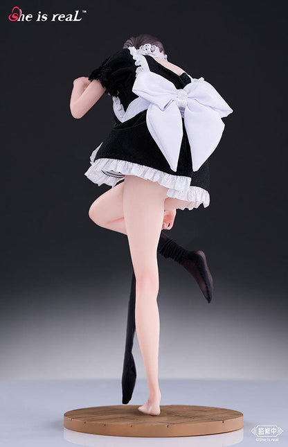 She is Real Water Droplet Maid 1/6 Scale Figure adjusting stocking in detailed maid outfit with lace accents