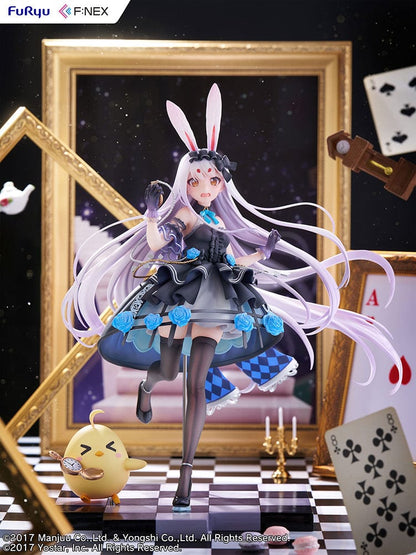 Azur Lane Fnex Shimakaze (The White Rabbit of Wonderland Ver.) 1/7 Scale Figure dressed in a black and blue bunny outfit with silver hair and a checkered base.