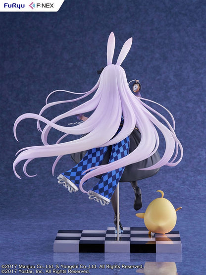 Azur Lane Fnex Shimakaze (The White Rabbit of Wonderland Ver.) 1/7 Scale Figure dressed in a black and blue bunny outfit with silver hair and a checkered base.