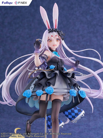 Azur Lane Fnex Shimakaze (The White Rabbit of Wonderland Ver.) 1/7 Scale Figure dressed in a black and blue bunny outfit with silver hair and a checkered base.