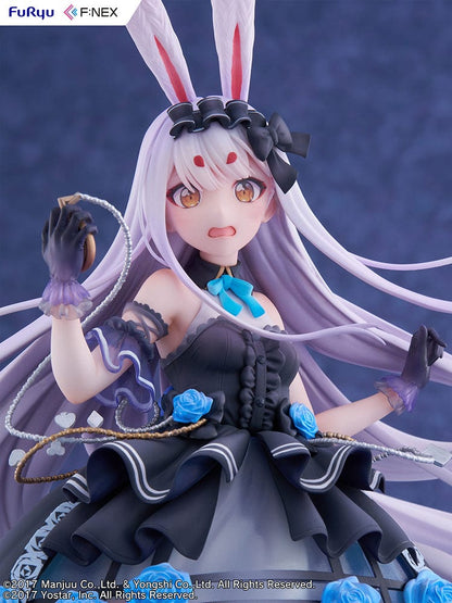 Azur Lane Fnex Shimakaze (The White Rabbit of Wonderland Ver.) 1/7 Scale Figure dressed in a black and blue bunny outfit with silver hair and a checkered base.