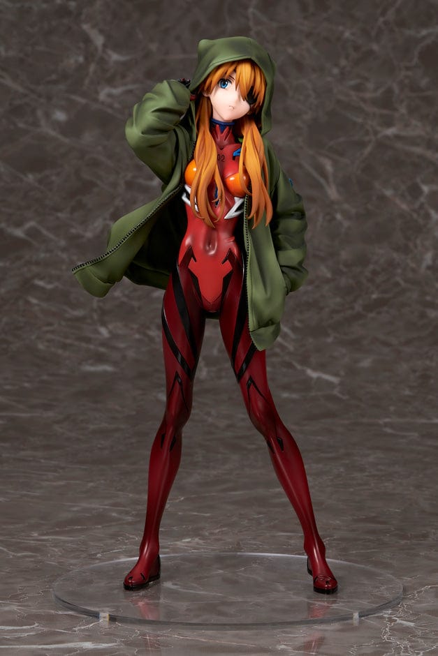 Rebuild of Evangelion Asuka Langley Shikinami Hoodie Ver. 1/7 Scale Figure in red plugsuit and green hoodie.