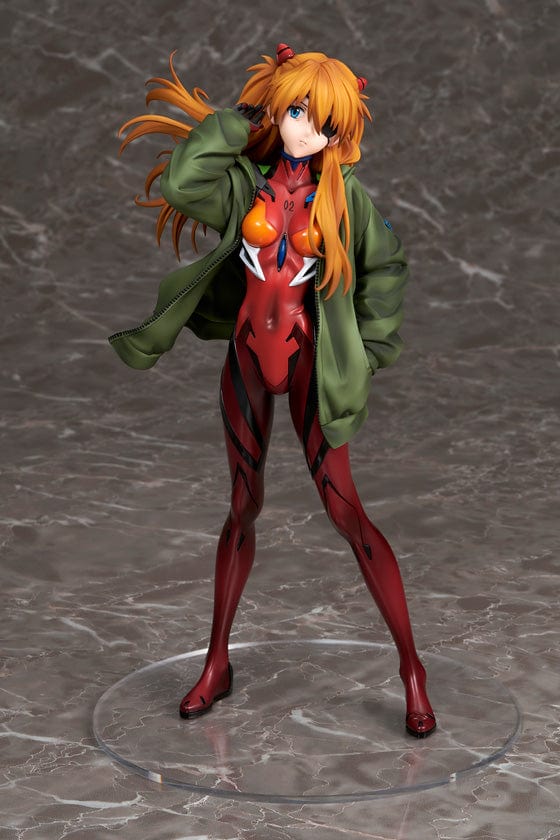 Rebuild of Evangelion Asuka Langley Shikinami Hoodie Ver. 1/7 Scale Figure in red plugsuit and green hoodie.